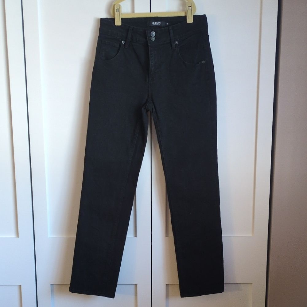 Hudson Jeans Black Straight Leg Jeans Size 6 Flap Pocket Premium Denim